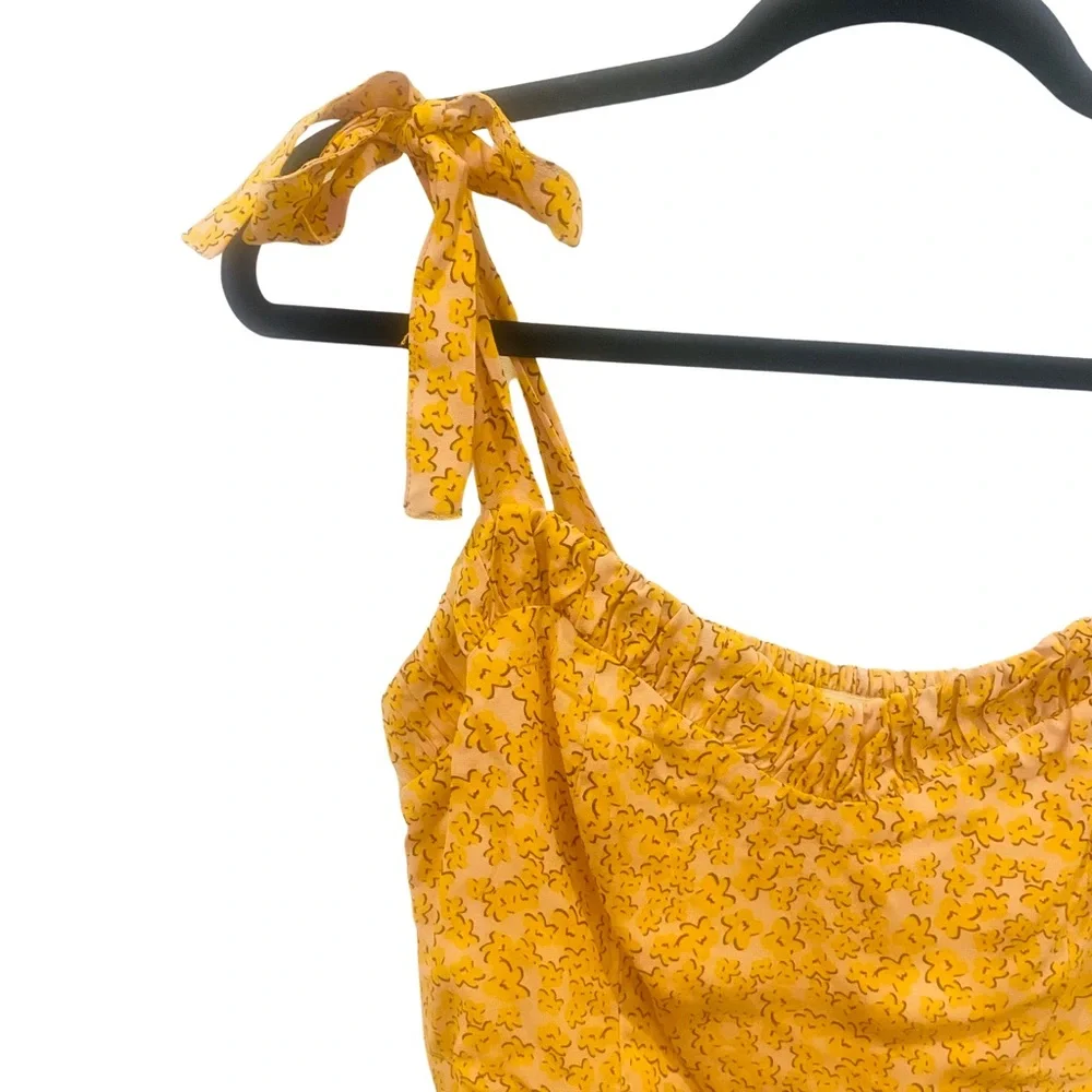 AUGUSTE DEAN GIA MIDI DRESS size 10 Midi Yellow Shirred Leopard Animal Print Zip - Picture 4 of 9